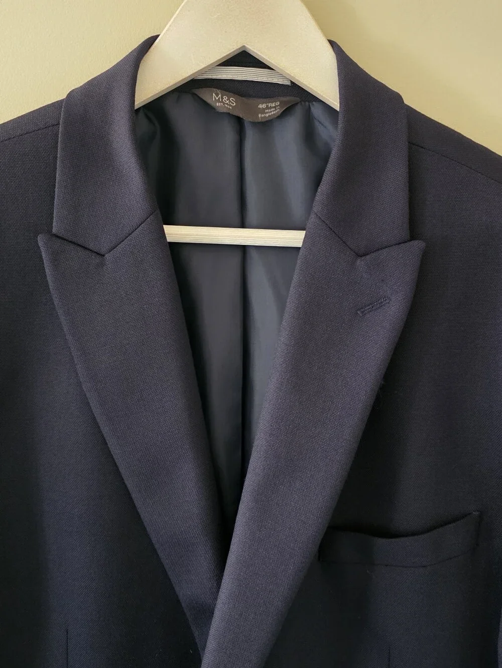 NWT Marks & Spencer Midnight Navy Wool Blend Blazer Size 46 Contemporary Preppy